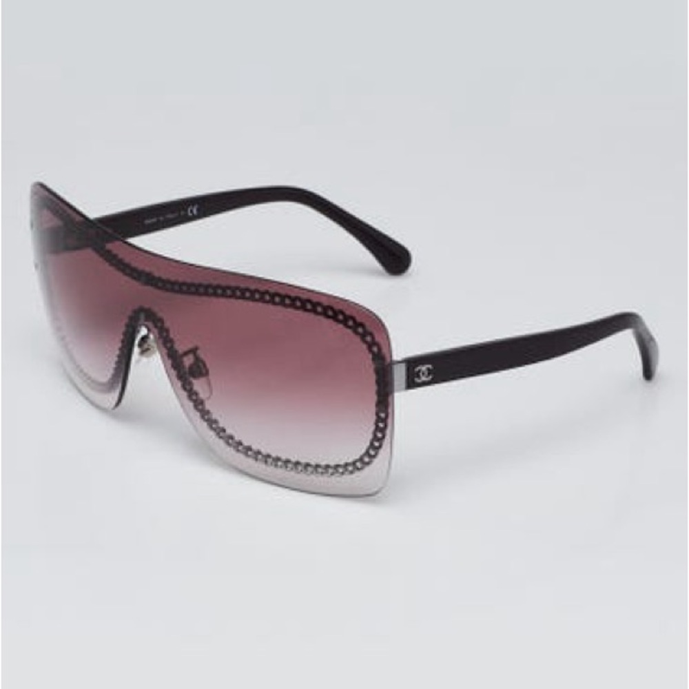 Chanel Vintage Y2K Burgundy Acetate Chain Shield Sunglasses - 4243